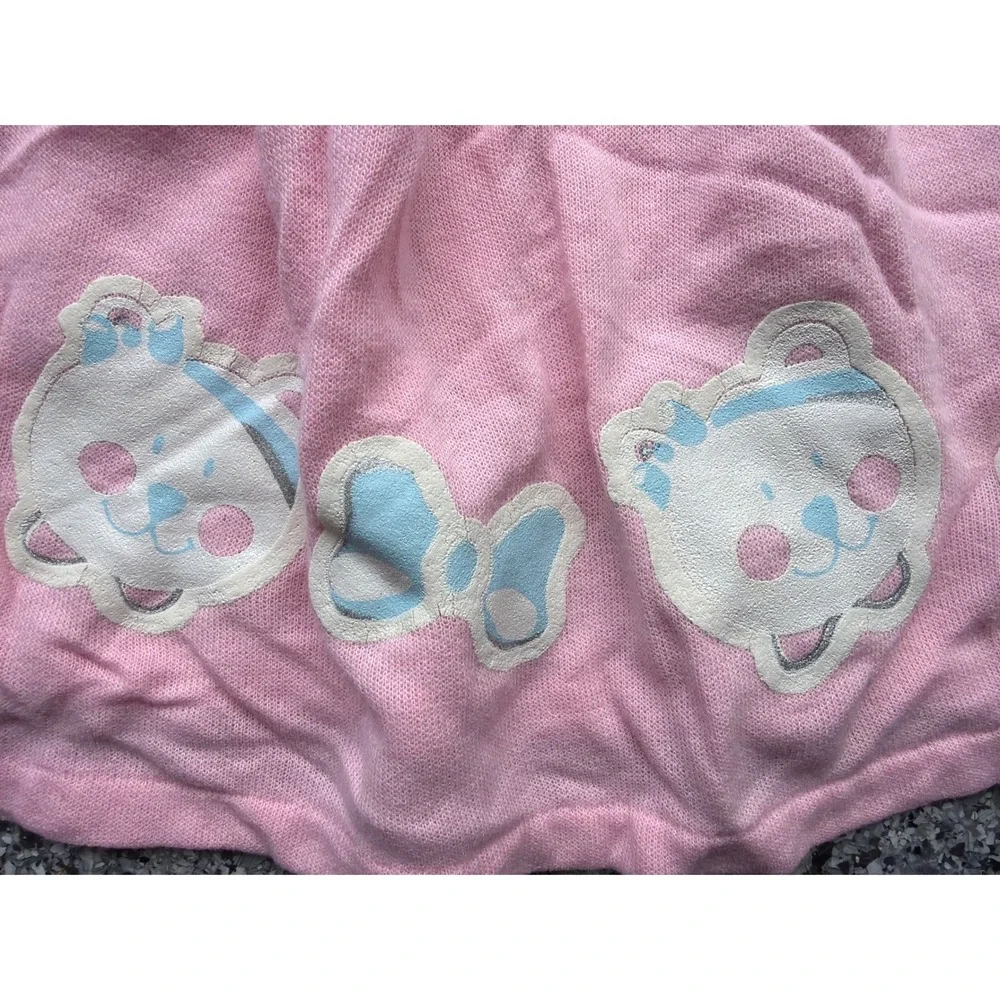 Vintage Pink Teddy Bear Graphic Long Sleeve Mock Neck Knit Dress Kids Baby